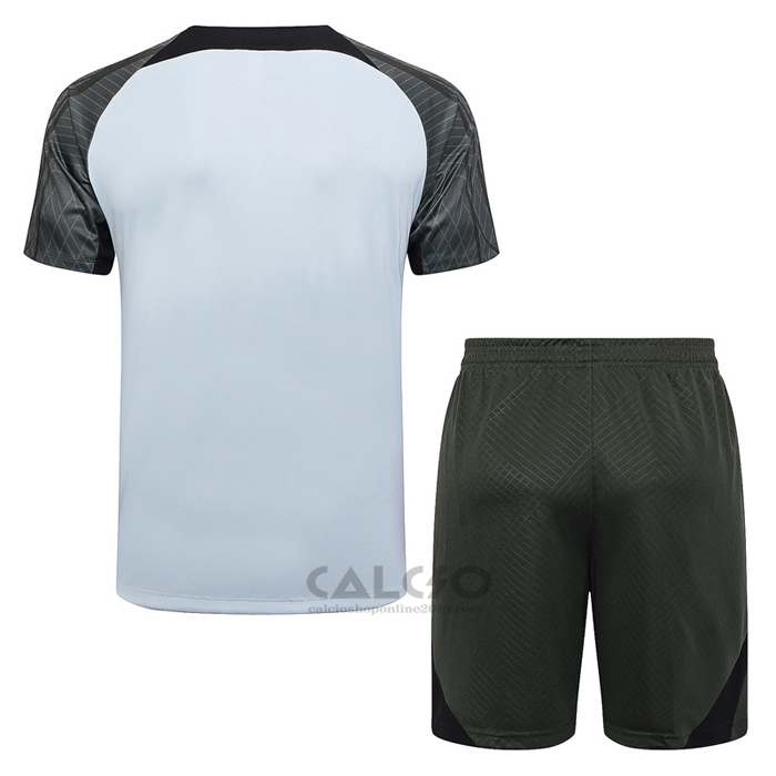 Tuta da Track FC Barcellona Manica Corta 2023-2024 Grigio - Pantaloncini